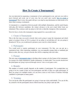 How To Create A Tournament