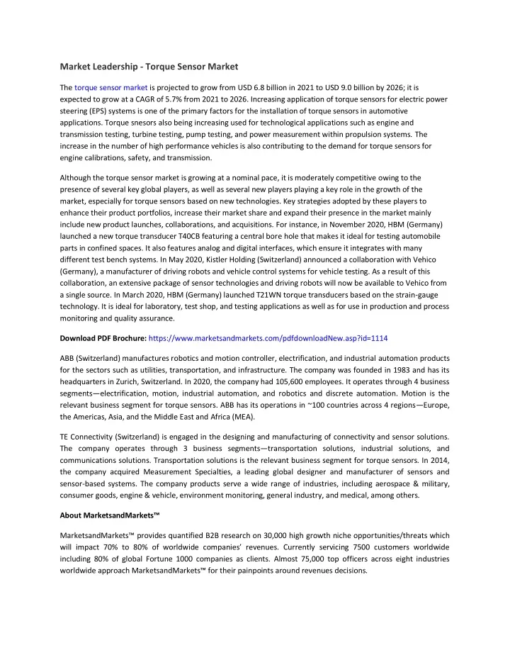 market leadership torque sensor market