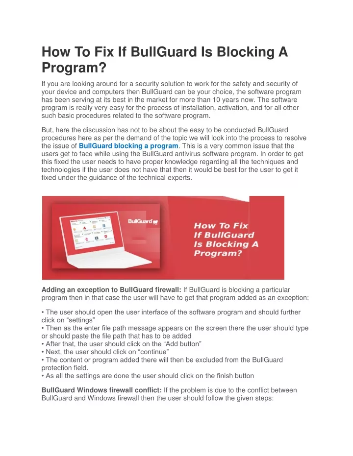 how to fix if bullguard is blocking a program