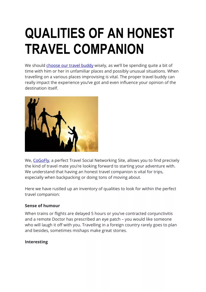 qualities of an honest travel companion we should