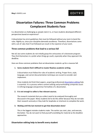 Dissertation Failures: Three Common Problems Complacent Students Face