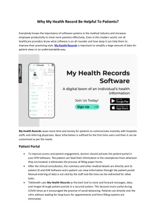 why my health record be helpful to patients