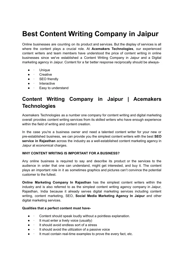 best content writing company in jaipur