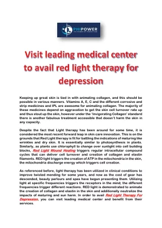 Visit leading medical center to avail red light therapy for depression Phipower
