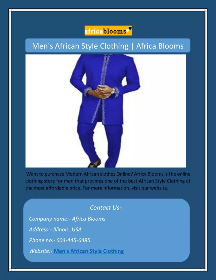 men s african style clothing africa blooms