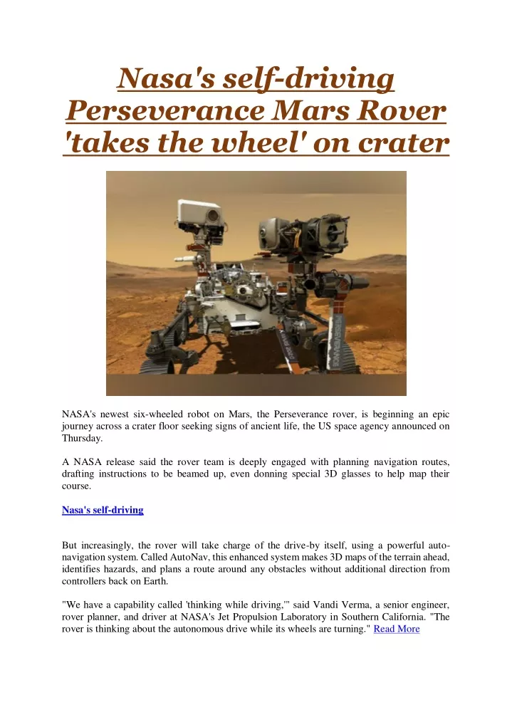 nasa s self driving perseverance mars rover takes