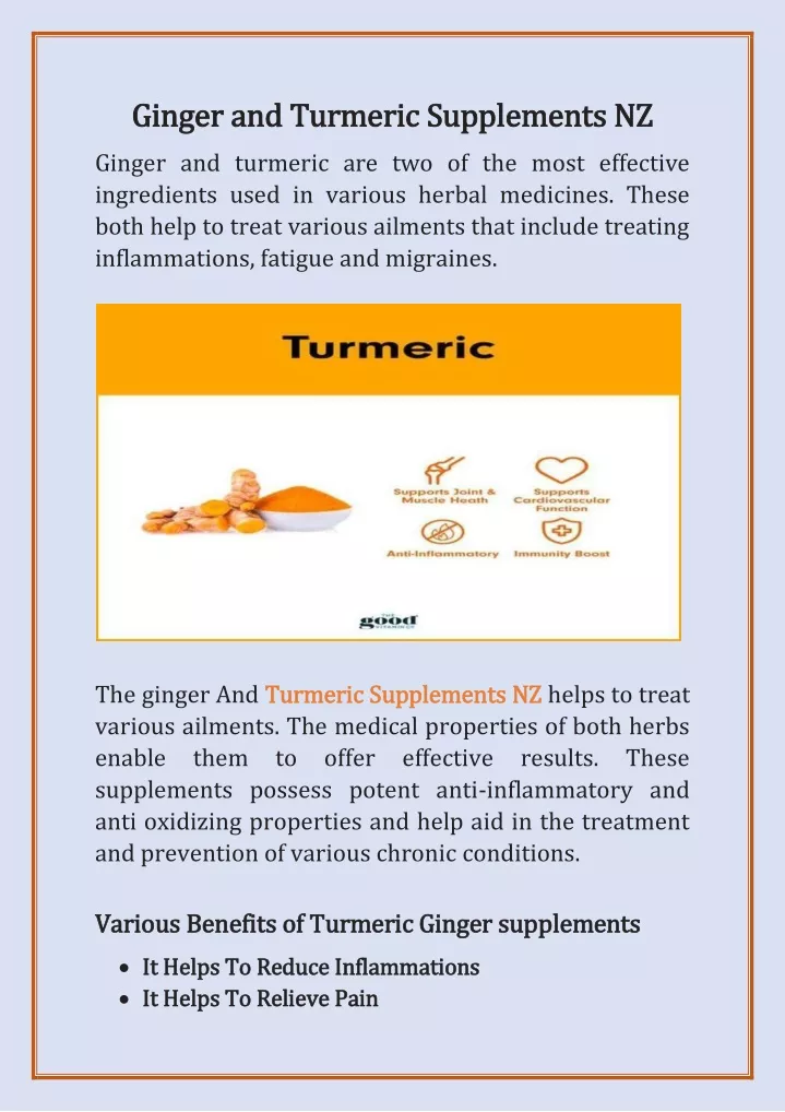 ginger and turmeric supplements nz ginger