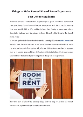 Things to Make Rented Shared Room Experience Best One for Students