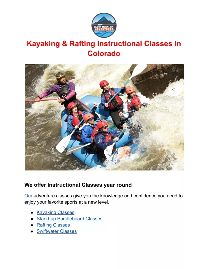 kayaking rafting instructional classes in colorado