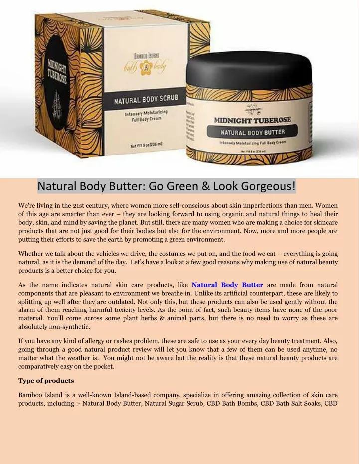 natural body butter go green look gorgeous