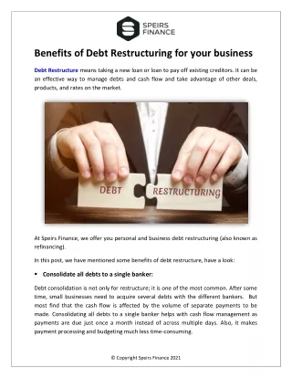 Benefits of Debt Restructuring for your busines