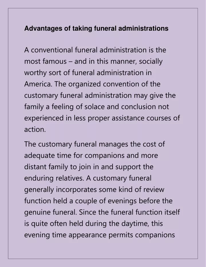 advantages of taking funeral administrations