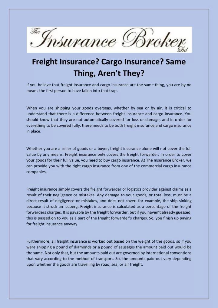 freight insurance cargo insurance same thing aren