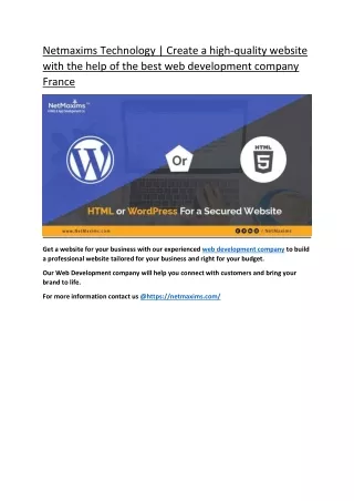 Netmaxims Technologies Create a high-quality website with the help of the best web development company France