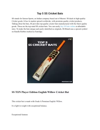 Top 5 SS Cricket Bats