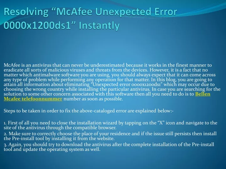 resolving mcafee unexpected error 0000x1200ds1 instantly