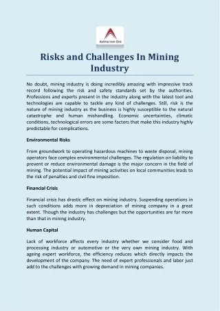risks and challenges in mining industry