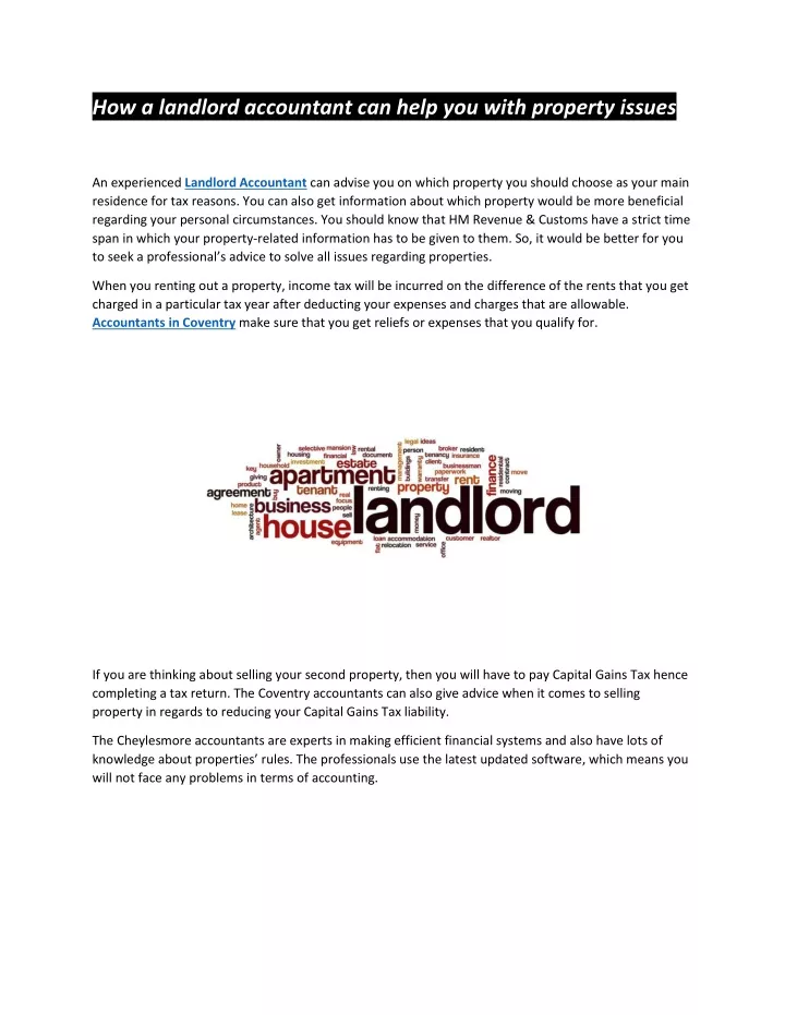 how a landlord accountant can help you with