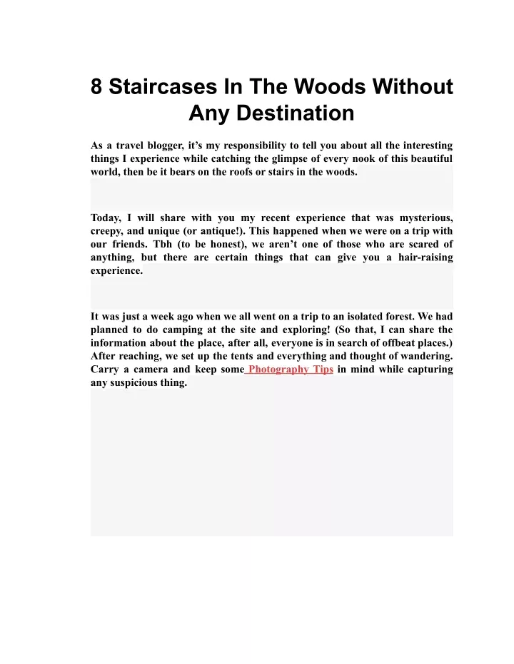 8 staircases in the woods without any destination