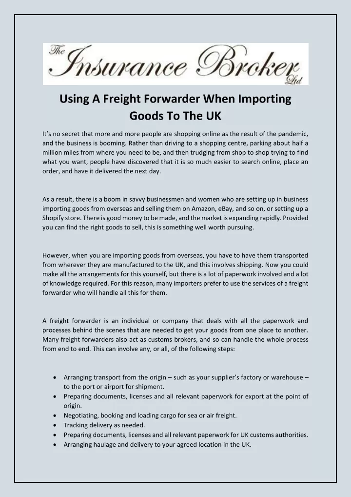 using a freight forwarder when importing goods