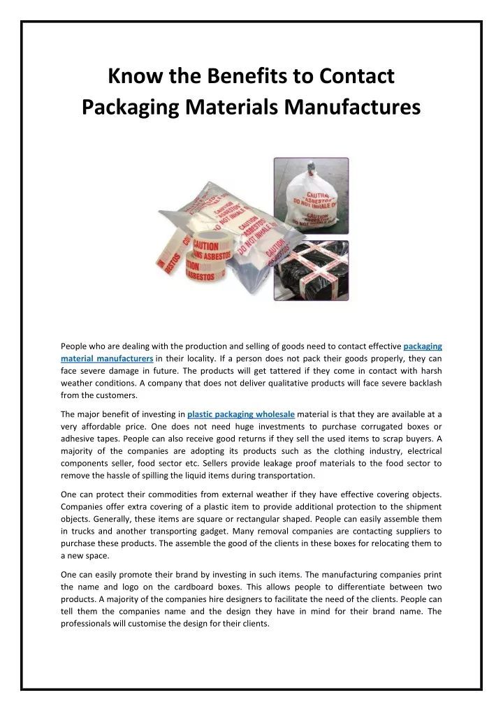 know the benefits to contact packaging materials