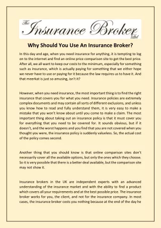 Why Should You Use An Insurance Broker