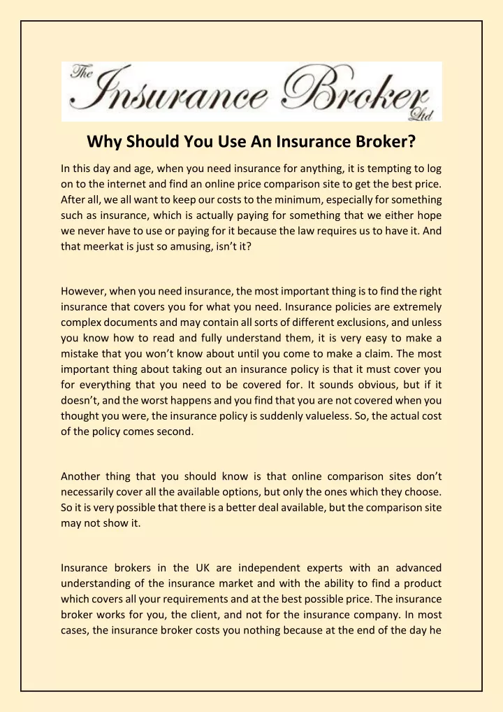 why should you use an insurance broker