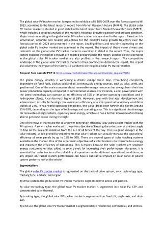 Solar PV Tracker Market Demand, Gross Profit, Opportunities, Future Estimations