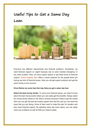 Useful Tips to Get a Same Day Loan