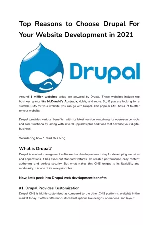 Top Reasons to Choose Drupal For Your Website Development in 2021