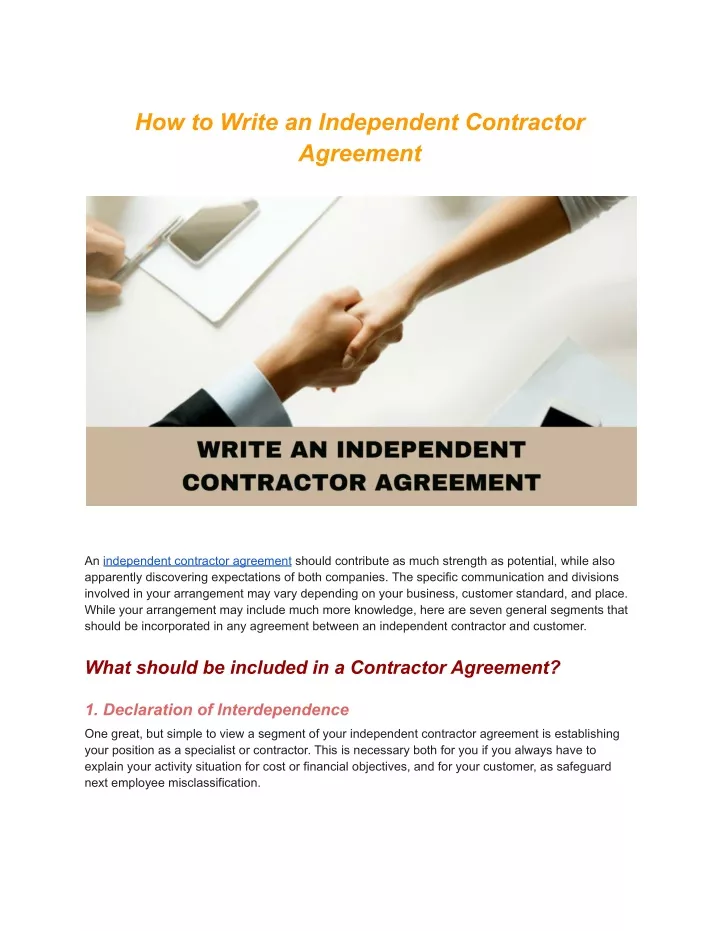 how to write an independent contractor agreement
