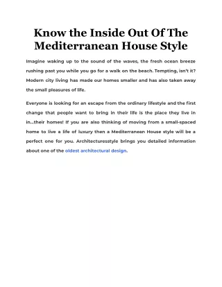 know the inside out of the mediterranean house