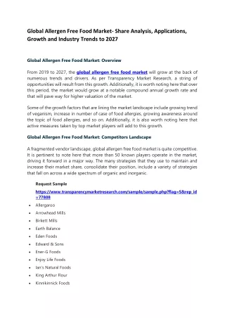 Global Allergen Free Food Market- Share Analysis, Applications and Growth