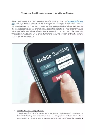 The payment and transfer features of a mobile banking app