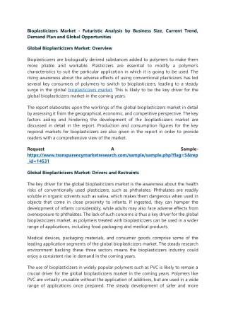 bioplasticizers market futuristic analysis