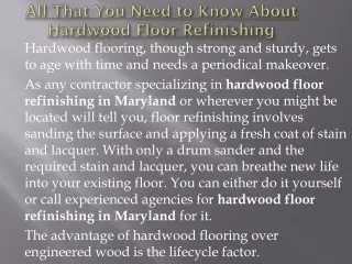 hardwood floor refinishing Maryland