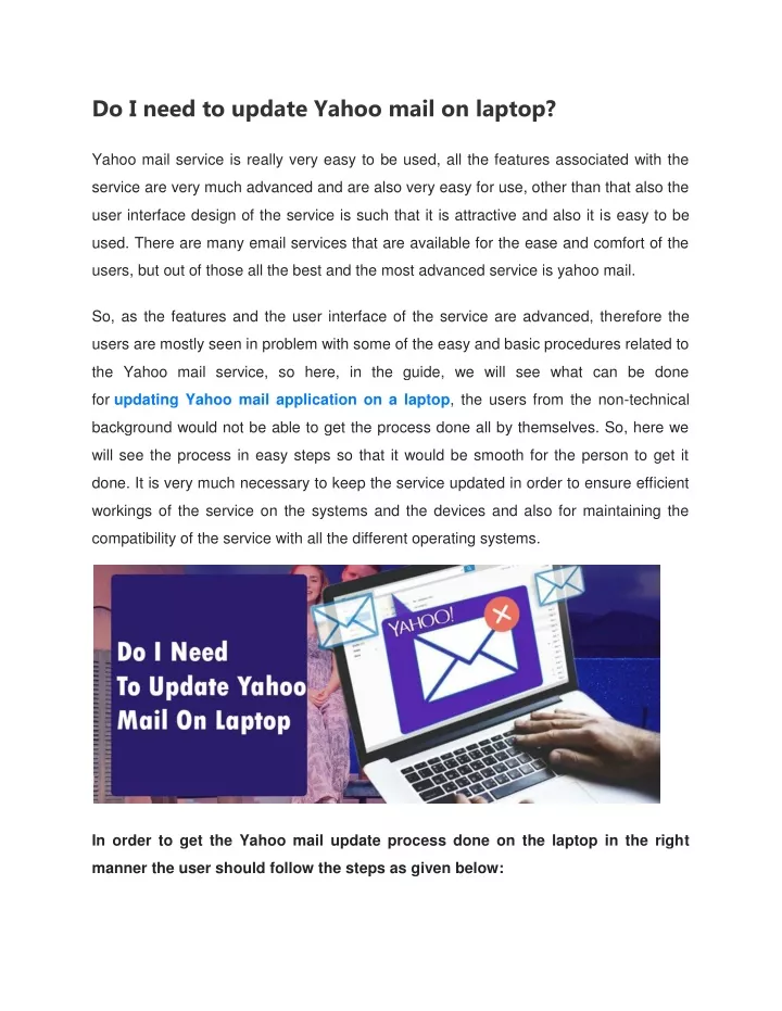 do i need to update yahoo mail on laptop