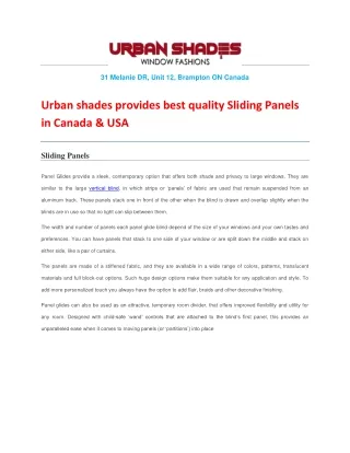 Urban shades provides best quality Sliding Panels in Canada & USA