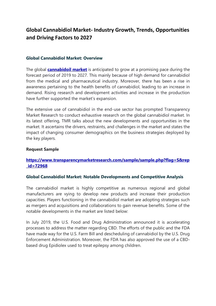 global cannabidiol market industry growth trends