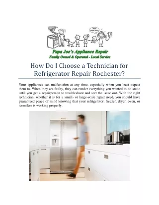 How Do I Choose a Technician for Refrigerator Repair Rochester