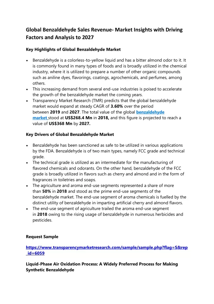 global benzaldehyde sales revenue market insights