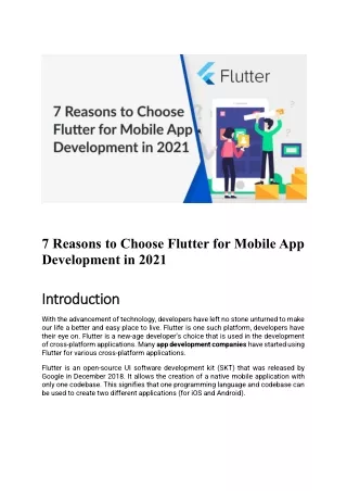 7 Reasons to Choose Flutter for Mobile App Development in 2021