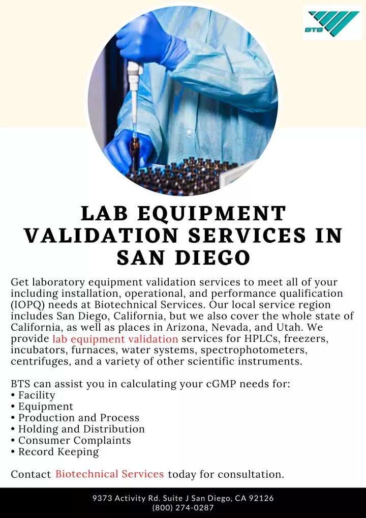 lab equipment validation services in san diego