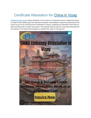 certificate attestation for china in vizag