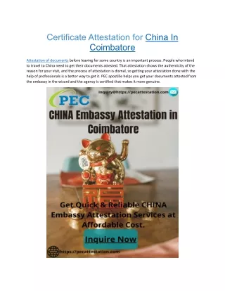 Certificate Attestation for China in Coimbatore