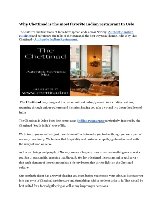 Why Chettinad is the most favorite Indian restaurant In Oslo