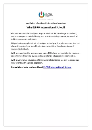 Why ELPRO International School?