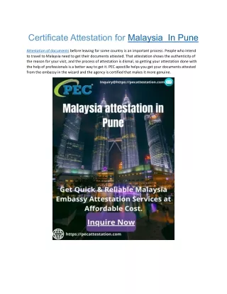 Certificate Attestation for Malaysia in pune