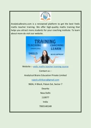 vedic maths teacher training course