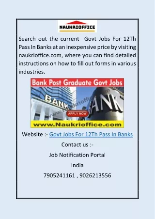 Govt Jobs For 12Th Pass In Banks